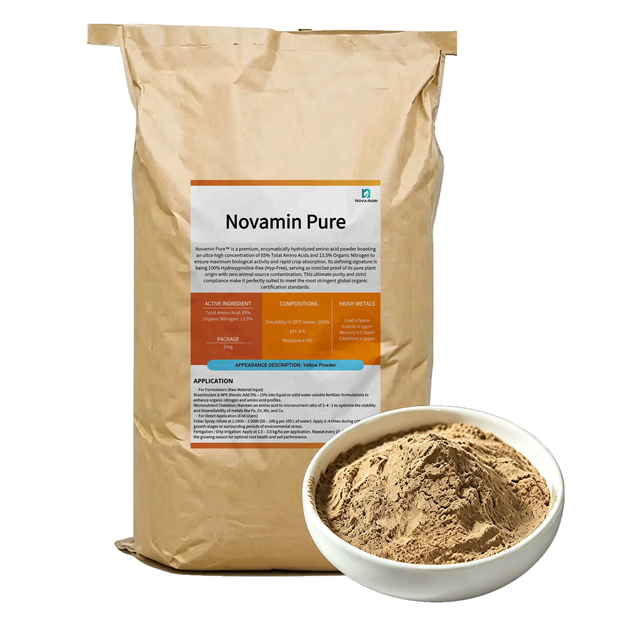 Standard 20kg export packaging of enzymatic plant-derived amino acid 85% powder supplied by direct China biostimulant factory